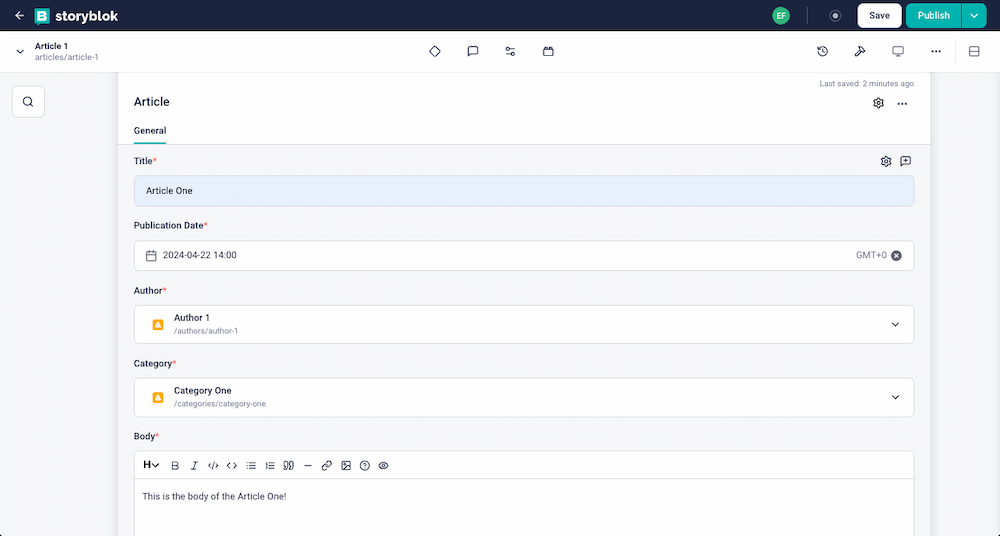 Create new block form. The technical name field is filled with Article. The Content type block option is checked